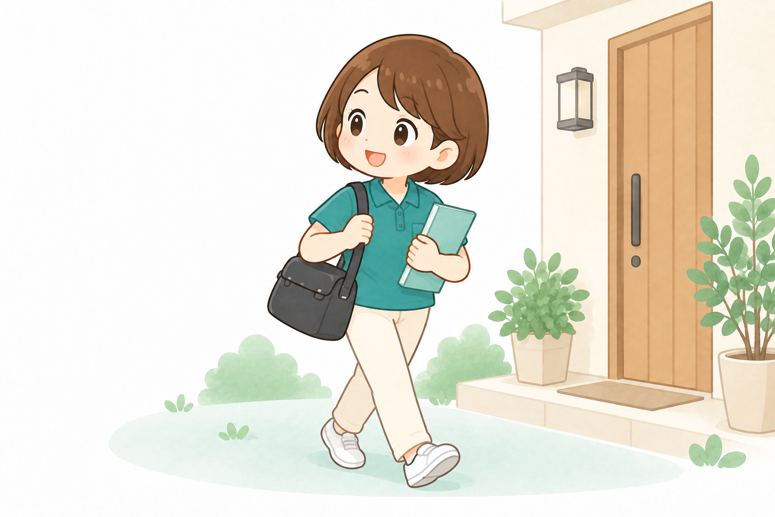 訪問バッグを持ち、利用者宅へ向かう言語聴覚士